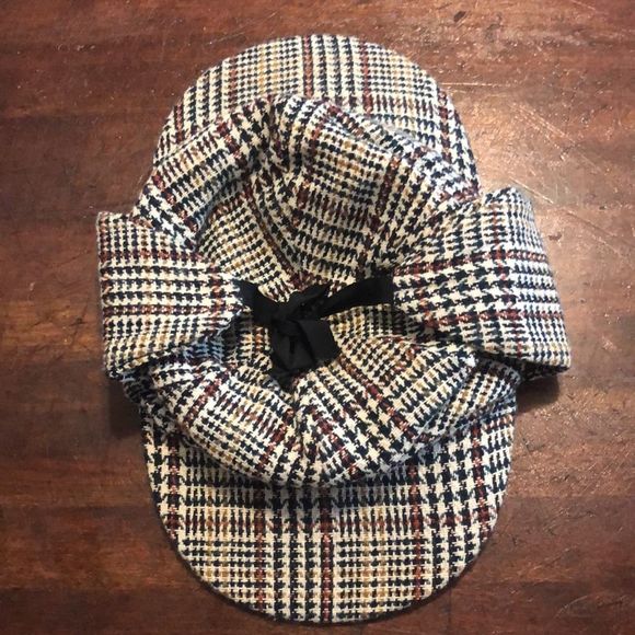 Vintage Large Deerstalker houndstooth Sherlock Holmes hat/Dorfman Pacifica - Picture 1 of 11